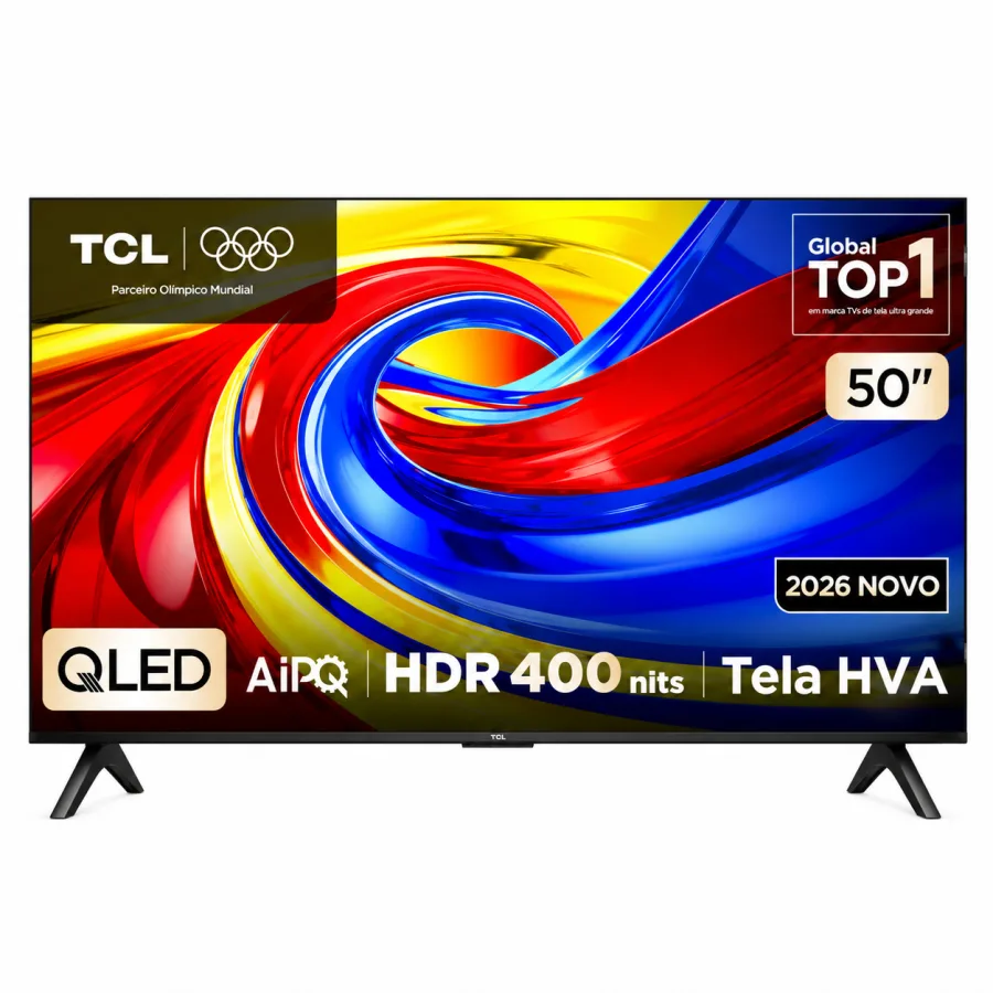 Smart TV TCL 50 Polegadas QLED 4K 50P7L, Dolby Vision, HDR10+, Dolby Atmos, Google TV, Wi-Fi, Bluetooth, AIPQ