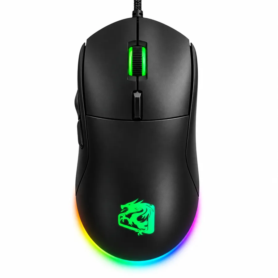 Mouse Gamer ELG Ceres Hyperlight MGCS Ultraleve de 63 g Ambidestro 7200 DPI 6 Botões Programáveis Switches Huano Cabo Paracord e LED Rainbow Preto
