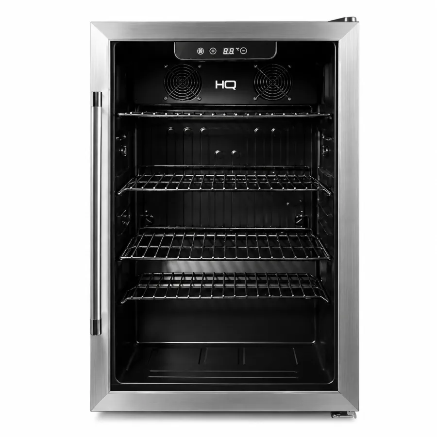 Cervejeira Expositora Vertical HQ 125L Preta e Inox Porta de Vidro Duplo LOW-E Painel Digital Touch -6°C a 10°C 127 Latas HQ-125CEVPV