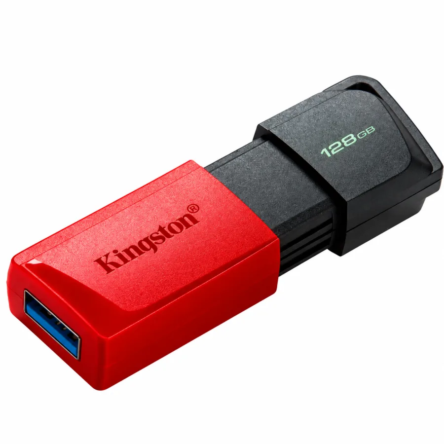 Pen Drive Kingston DataTraveler Exodia M 128 GB USB 3.2 Gen 1 Leitura de até 70 MB/s Tampa Deslizante e Alça para Chaveiro Preto e Vermelho