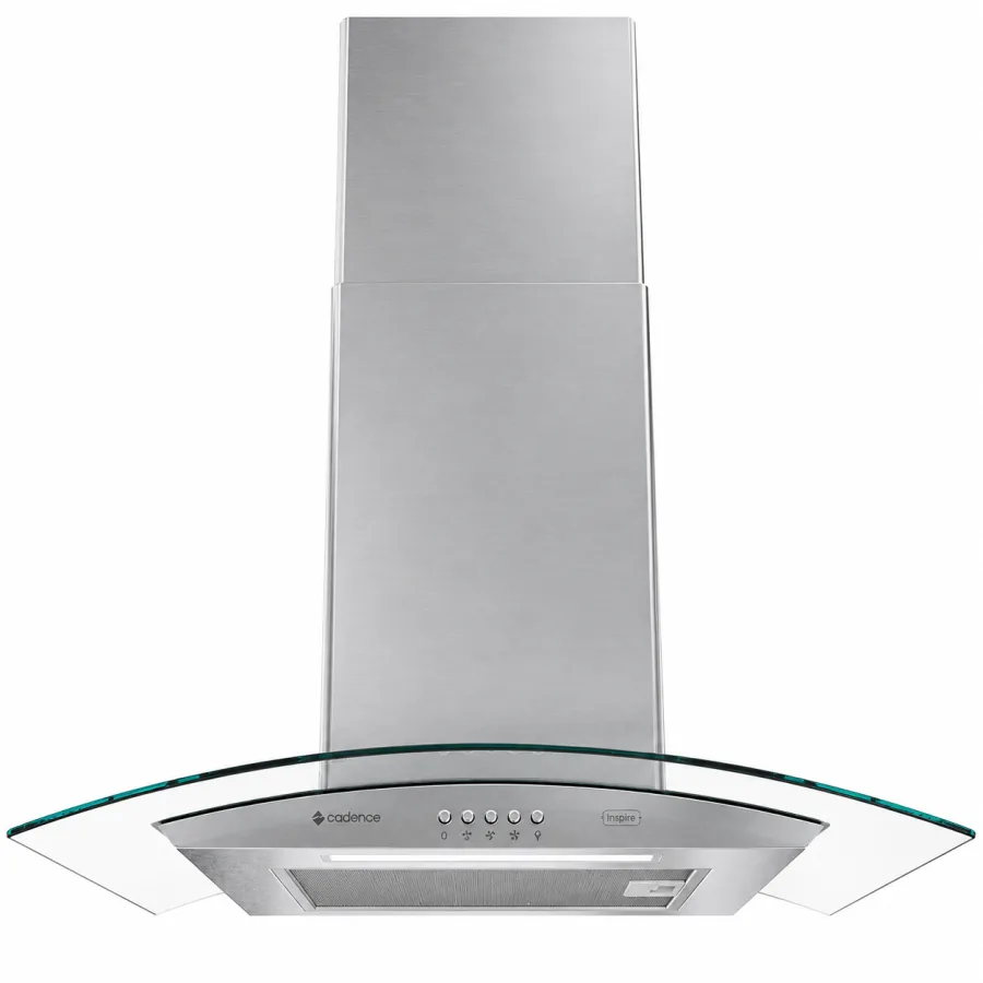 Coifa de Parede Cadence Inspire 60cm Vidro Curvo 190W Sucção 850m³/h 3 Velocidades Exaustor e Depurador Iluminação LED CFA365