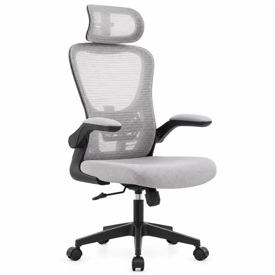 Cadeira de Escritório Dr. Office Handy V2 Tela Mesh Ergonômica com Apoio de Cabeça e Braços Rebatíveis, Cinza e Preta