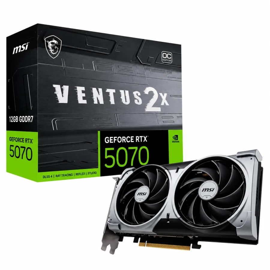 Placa de Vídeo MSI GeForce RTX 5070 12G Ventus 2X OC 12GB GDDR7 192 bits PCIe 5.0 DLSS 4 Ray Tracing G5070-12V2C