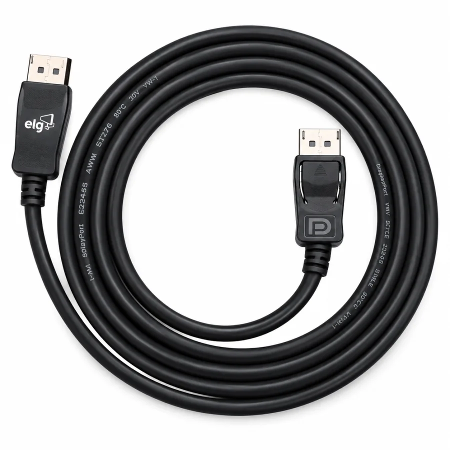 Cabo DisplayPort 1.4 ELG DP1420 Premium 2 Metros 8K 60Hz 4K 120Hz Full HD 240Hz 32,4 Gbps Tripla Blindagem Preto