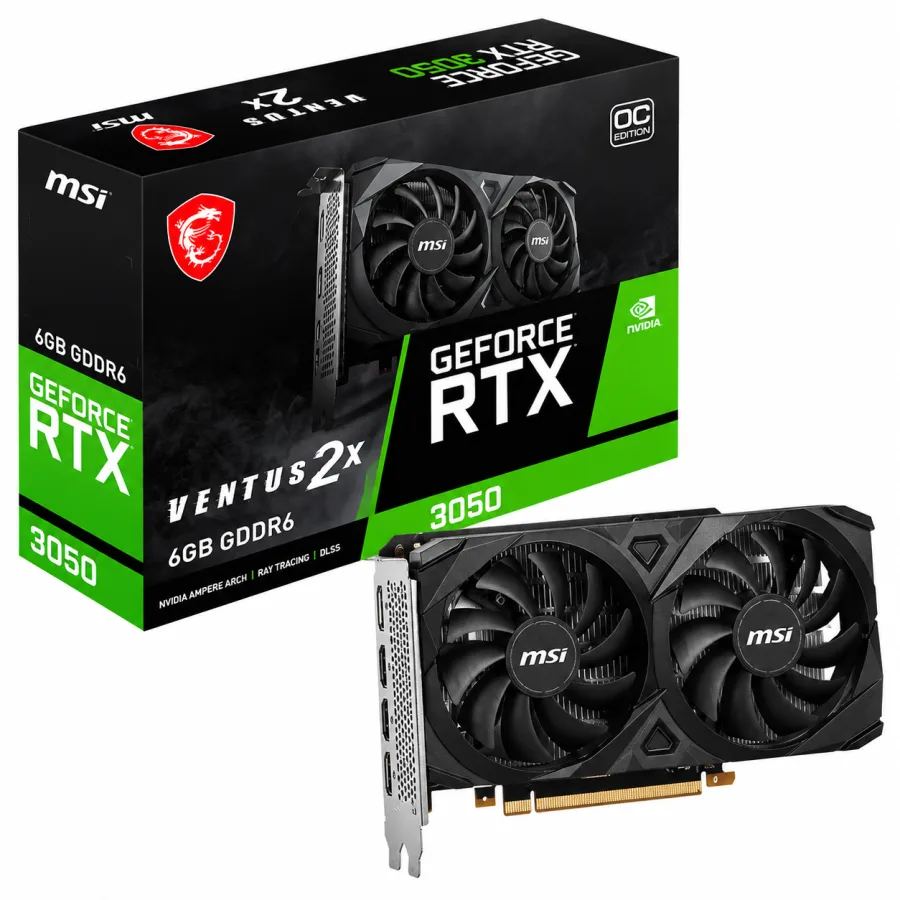 Placa de Vídeo MSI GeForce RTX 3050 Ventus 2X 6G OC 6GB GDDR6 96 bits Ray Tracing Sem Conector de Energia 912-V812-060