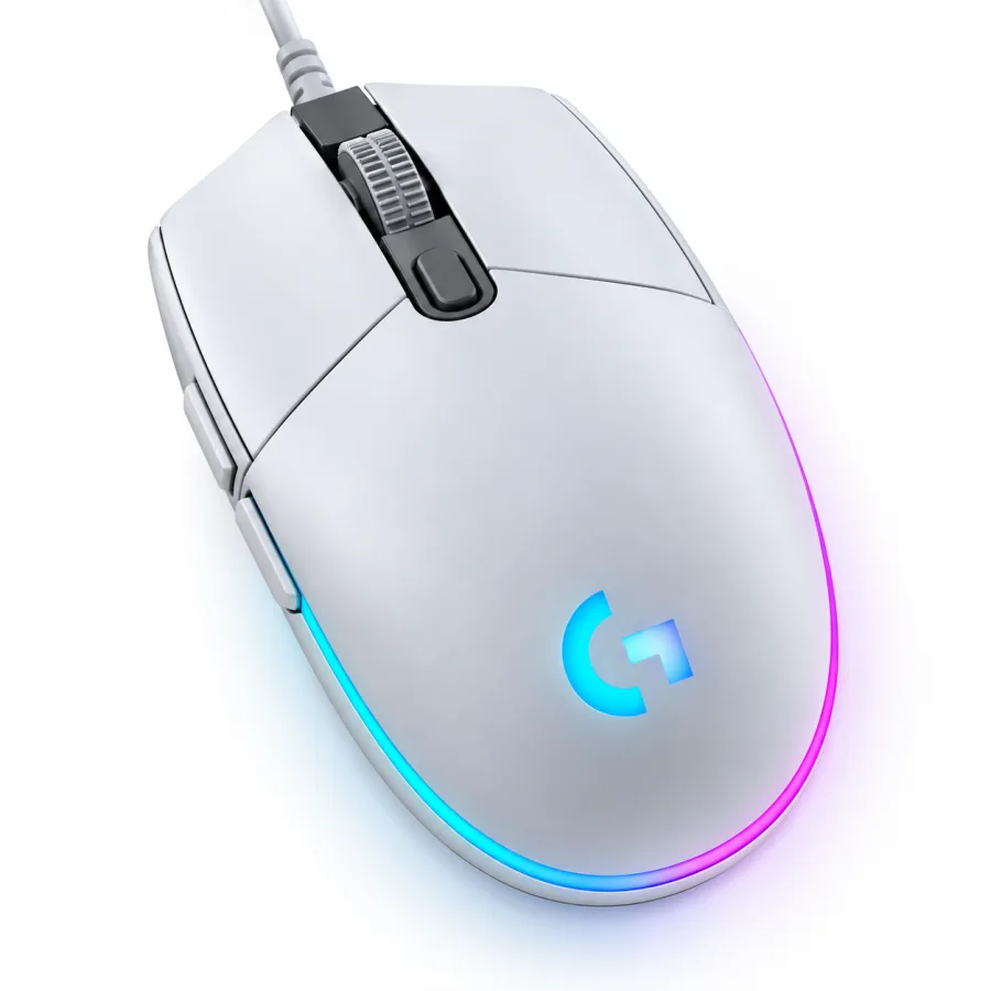 Mouse Gamer Logitech G203 Lightsync 85 g Ambidestro 8000 DPI 6 Botões Programáveis Iluminação RGB e Cabo de 2,1 m Branco