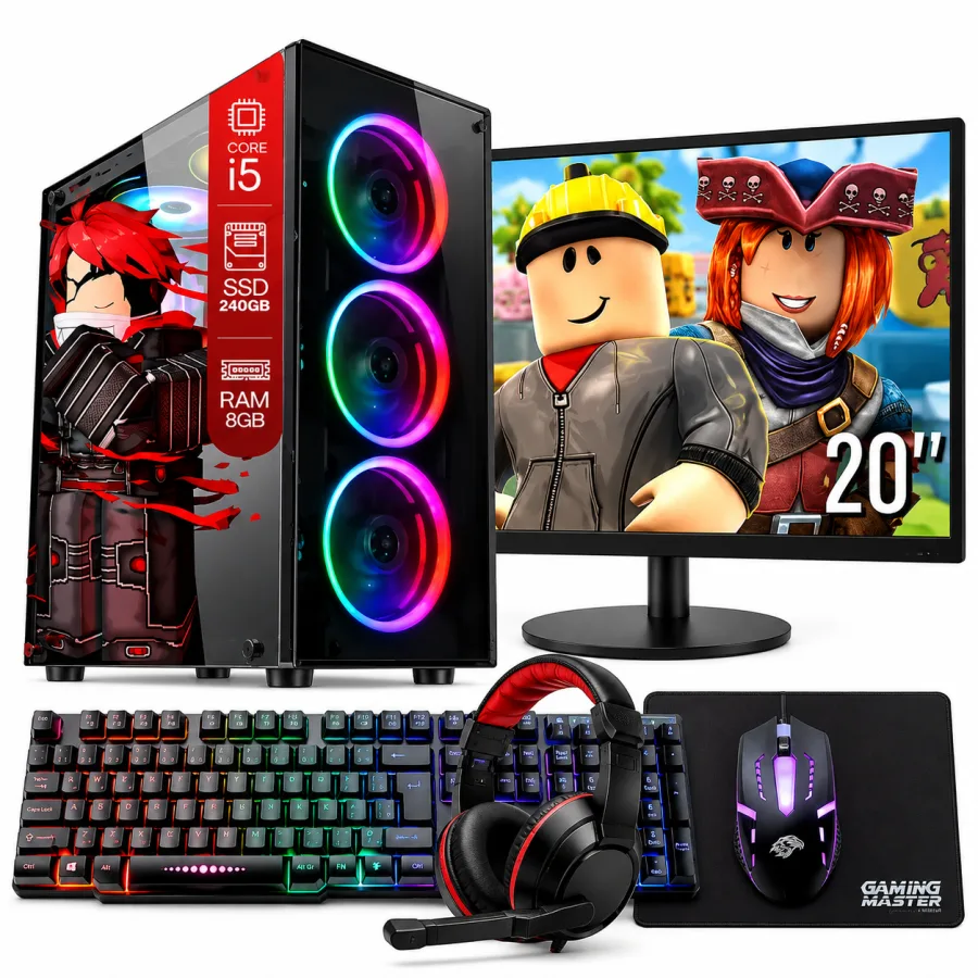 Computador Gamer Completo TOB Intel Core i5 de 4 Núcleos 8GB SSD 240GB com Monitor LED 20 Polegadas 75Hz Teclado Mouse Mousepad e Headset