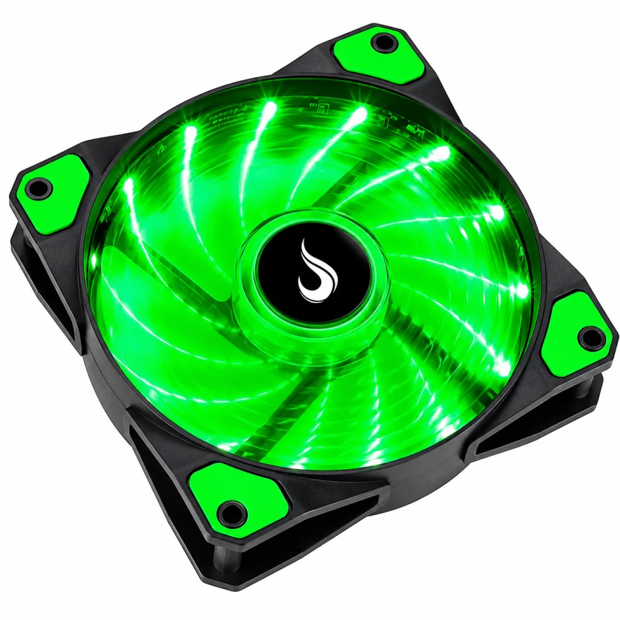 Ventoinha Rise Mode Wind W1 120mm LED Verde para Gabinete 1500 RPM 50 CFM Conexão 3 Pinos e Molex RM-WN-01-BG