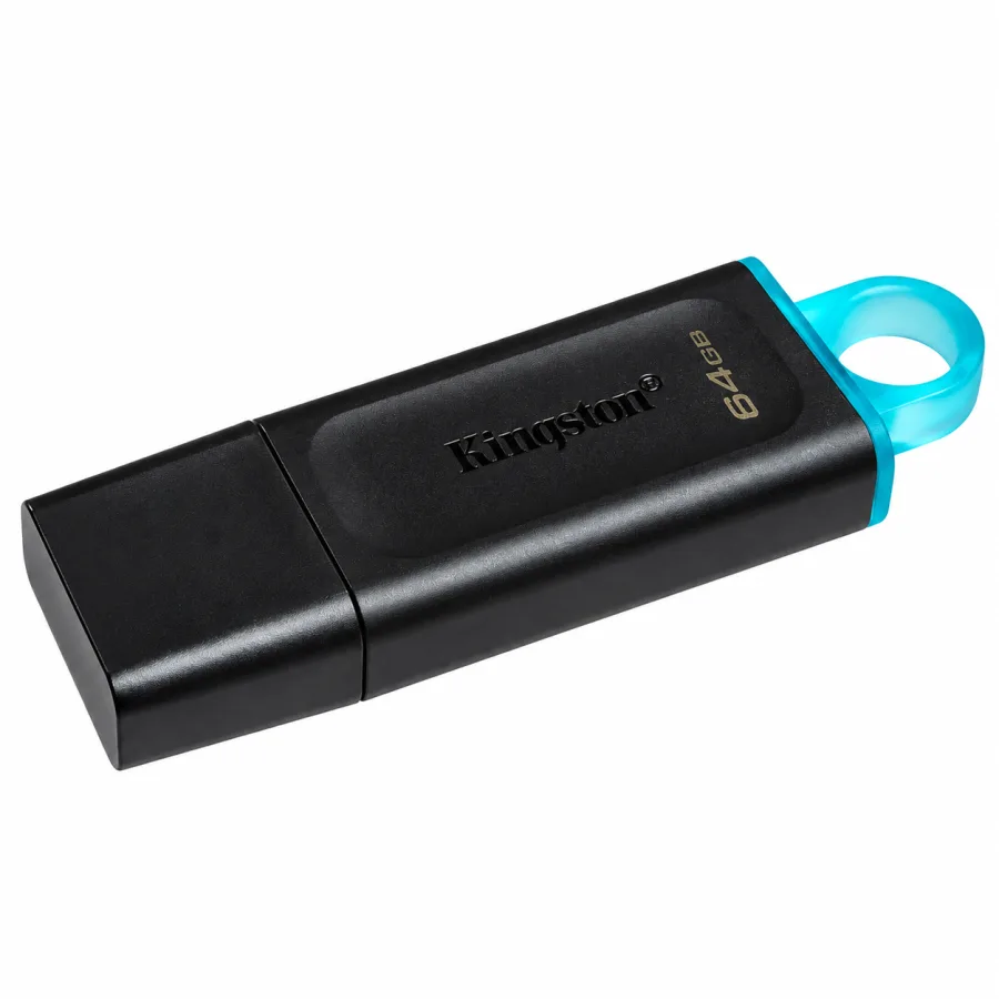 Pen Drive Kingston DataTraveler Exodia 64 GB USB 3.2 Gen 1 Conector USB-A com Tampa Protetora e Alça para Chaveiro Preto e Azul-Petróleo