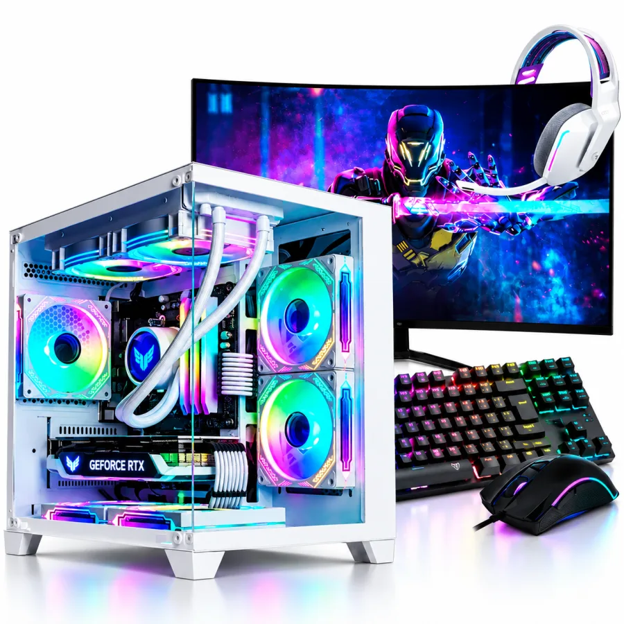 PC Gamer Completo Ryzen 5 5500 6 Núcleos RTX 3050 6GB GDDR6 16GB DDR4 3200MHz SSD 480GB Fonte 600W com Monitor 21,5 Full HD e Kit Gamer