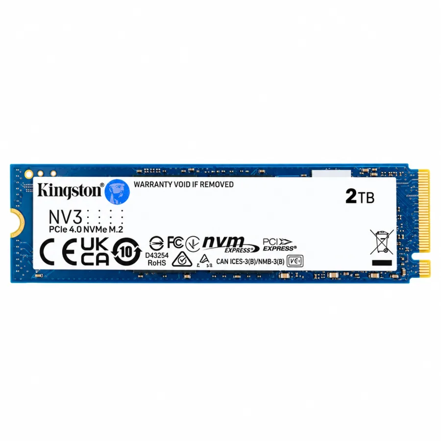 SSD Kingston NV3 2TB M.2 2280 PCIe 4.0 x4 NVMe Leitura 6000MB/s Gravação 5000MB/s TBW 640TB SNV3S/2000G
