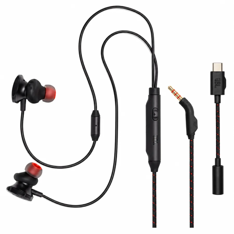 Fone de Ouvido Gamer Intra-auricular JBL Quantum 50C USB-C Áudio Digital 20Hz a 40kHz Microfone e Controle no Cabo Driver 8,6mm Preto