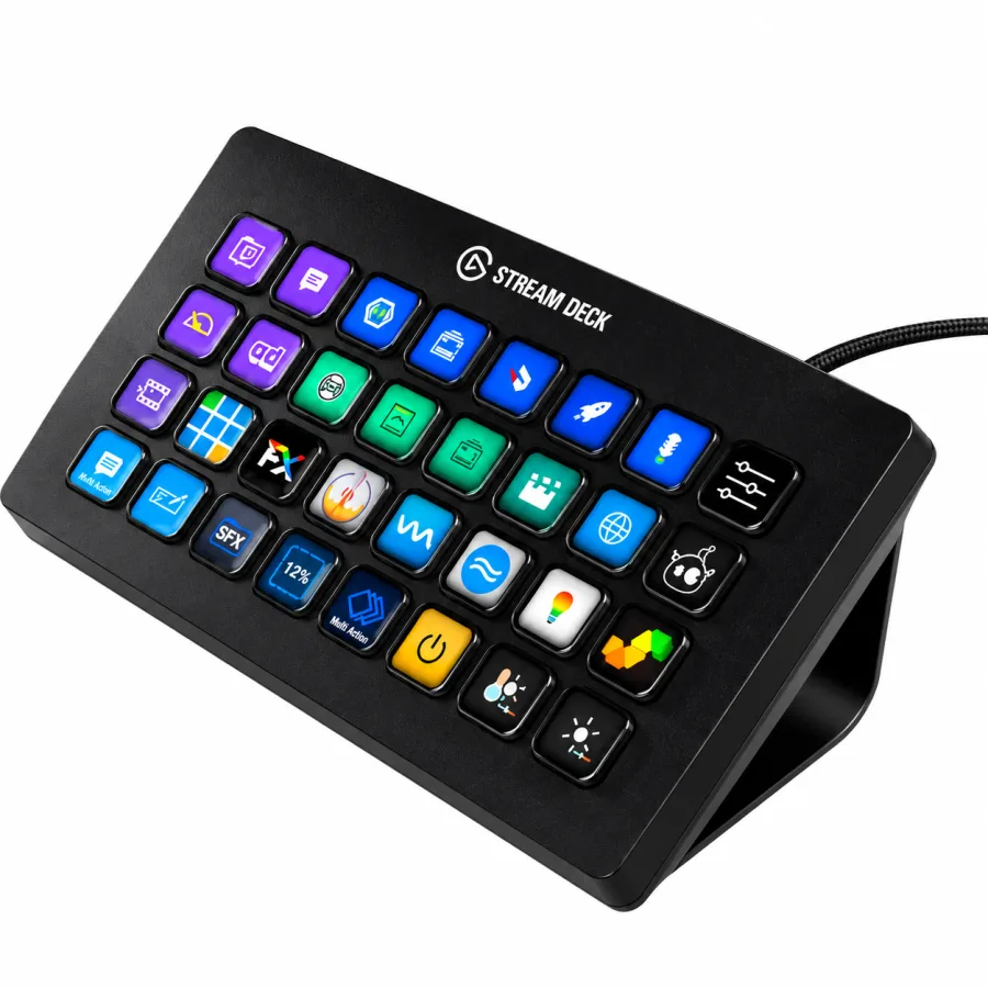 Mesa Controladora para Streaming Elgato Stream Deck XL com 32 Teclas LCD Personalizáveis Suporte Magnético e Conexão USB Preta