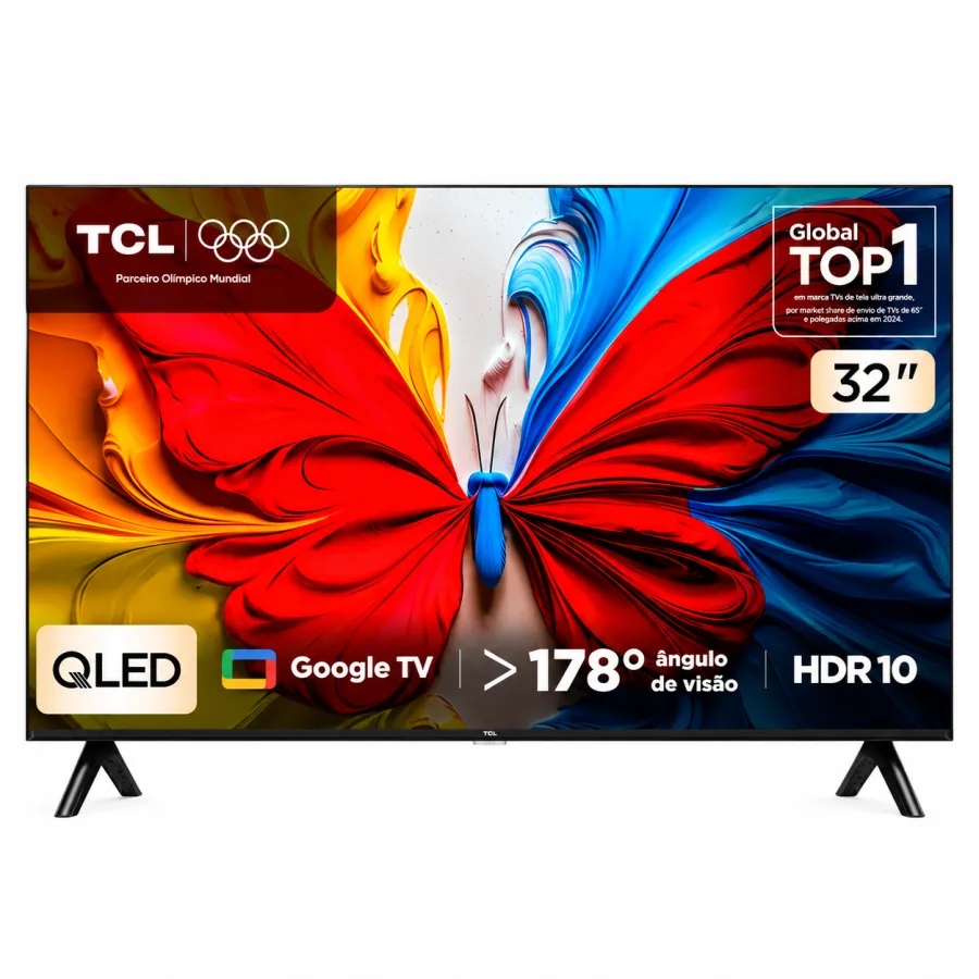 Smart TV TCL 32 Polegadas QLED Full HD 32S5K, HDR10, Dolby Audio, Google TV, 2 HDMI, Wi-Fi, Bluetooth