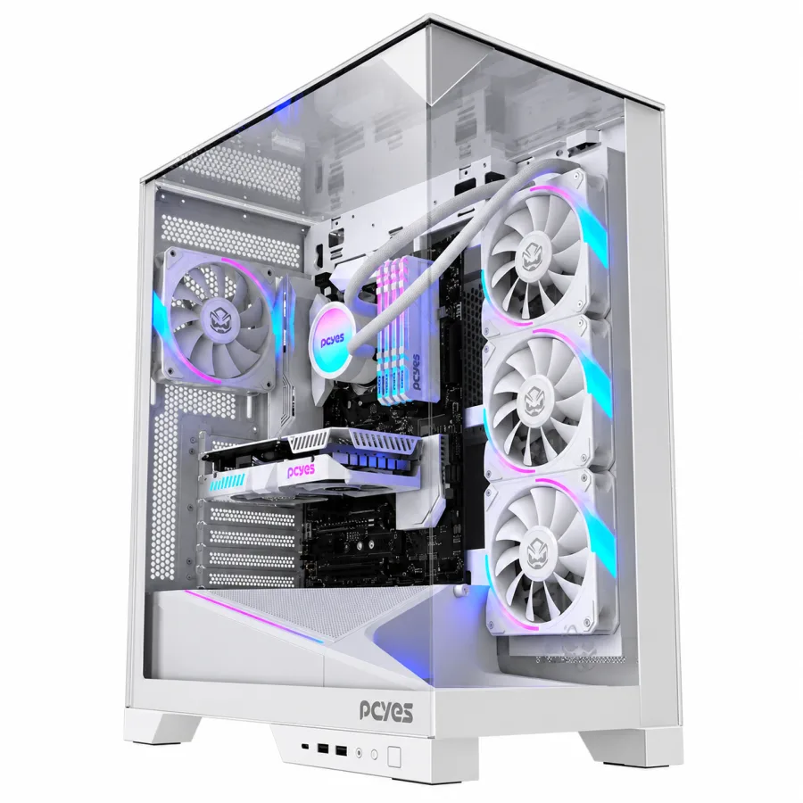 Gabinete Gamer PCYes ForceField Dome White Ghost Mid Tower Vidro Temperado Frontal Lateral e Superior USB-C GPU até 420mm Fita ARGB Branco GFFDWG