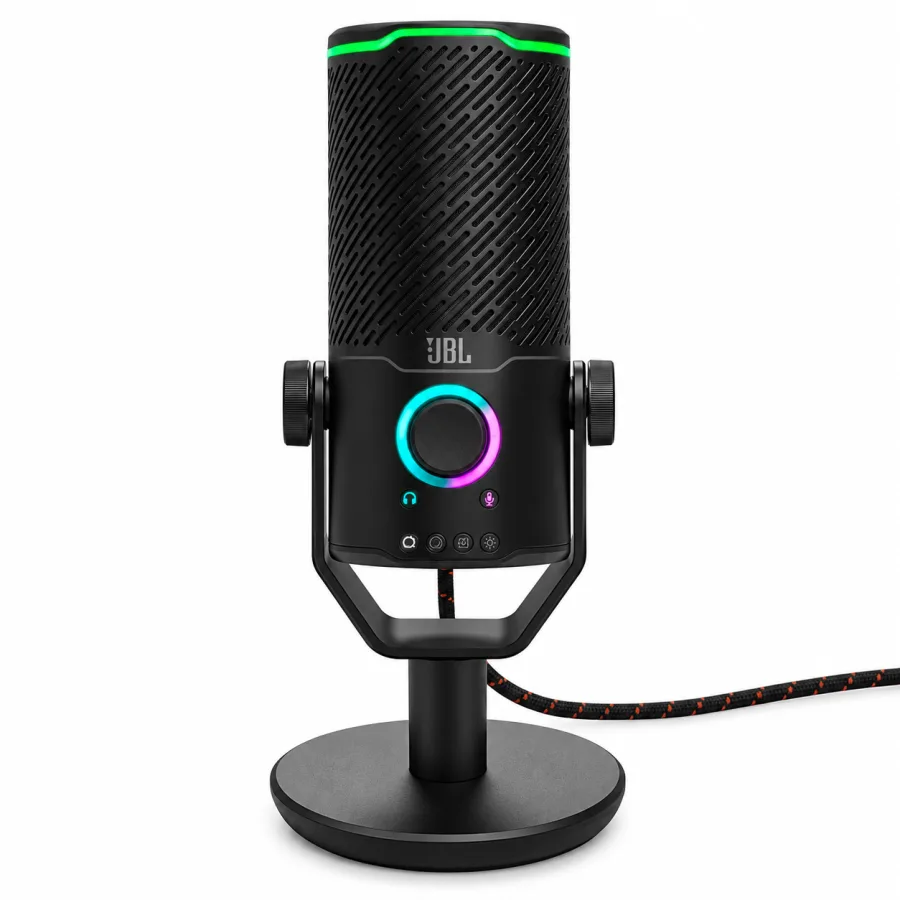 Microfone Condensador JBL Quantum Stream Studio USB com 4 Padrões Polares Áudio de 24 bits e 192 kHz Sensor de Toque para Mudo e LED RGB Preto