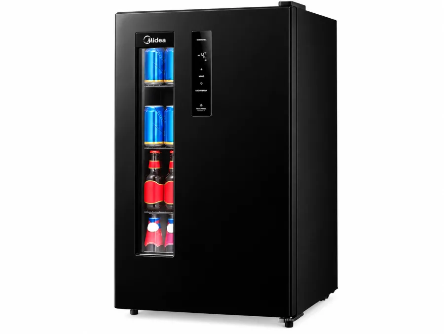 Cervejeira Midea 82L Frost Free Preta Vertical Vidro Duplo LOW-E Painel Touch 5 Modos -4°C a 18°C 72 Latas MDRX150FGGDX