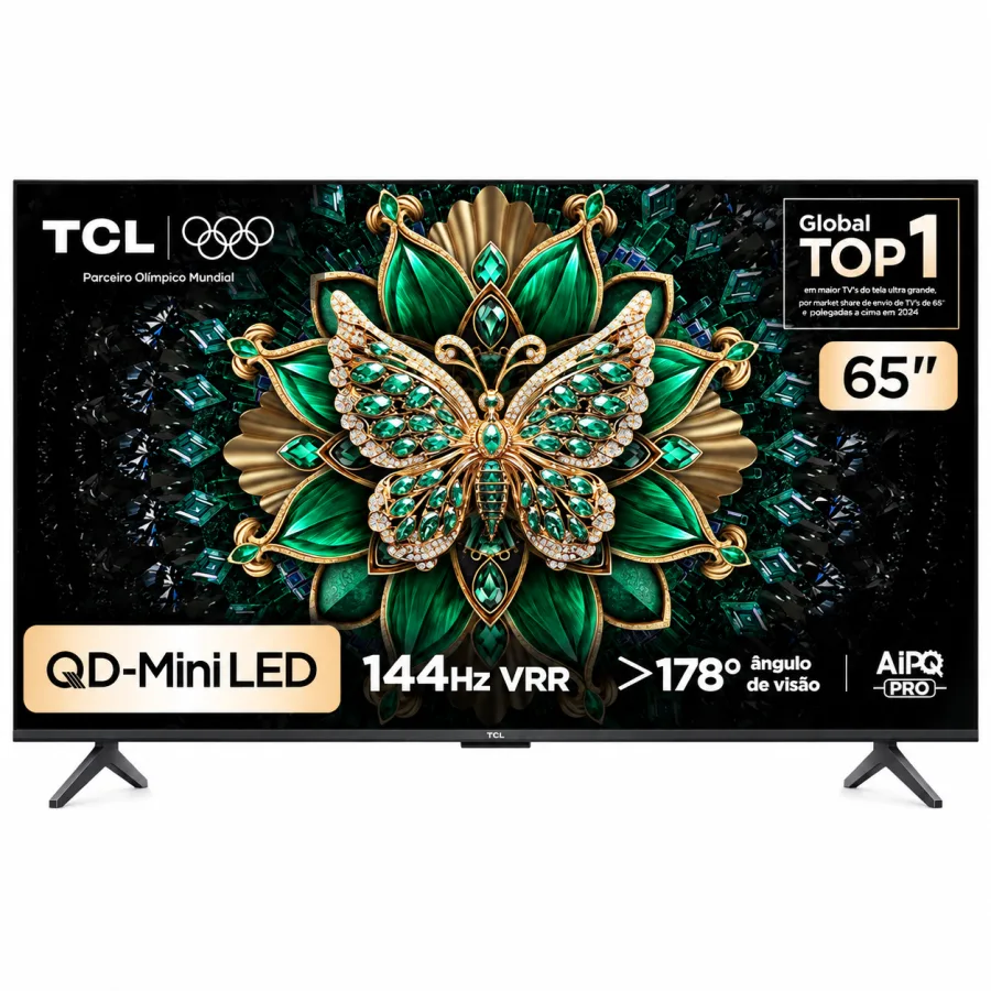 Smart TV TCL 65 Polegadas QD-Mini LED 4K 65C6K, 144Hz VRR, Dolby Vision IQ, HDR10+, Google TV, 4 HDMI 2.1, Wi-Fi, Bluetooth