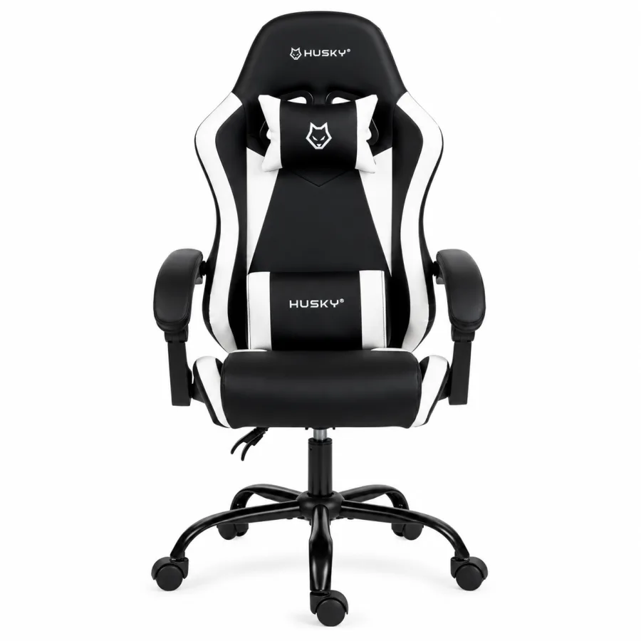 Cadeira gamer Husky Storm 100 preta e branca vista de frente