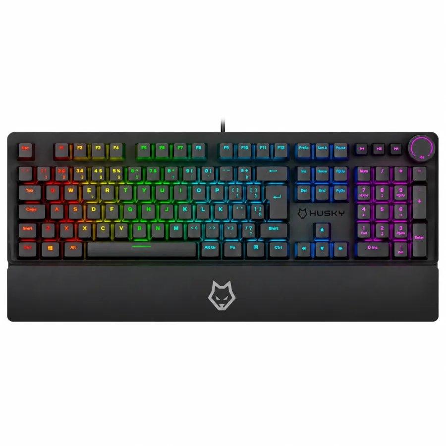 Teclado Mecânico Gamer Husky Anchorage Full Size ABNT2 Switch Gateron EF Red Linear RGB de 13 Modos Top Case de Alumínio e Apoio de Pulso Preto
