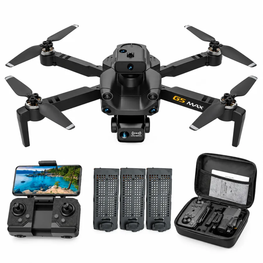 Drone S172 Max Dobrável com 2 Câmeras, Vídeo 2K, Wi-Fi 5 GHz, Modo Sem Cabeça e 4 Baterias, Preto