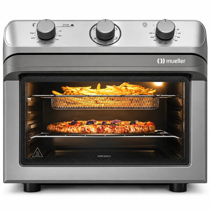 Forno Elétrico de Bancada Mueller Fryer Air Forno 35L 1800W Função Air Fryer Grill Timer 120 Minutos Prata MFB35G