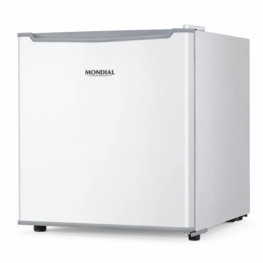Frigobar Mondial 46L Branco e Cinza Porta Reversível 3 Prateleiras de Vidro 7 Níveis de Temperatura R600a FGB-01-W50