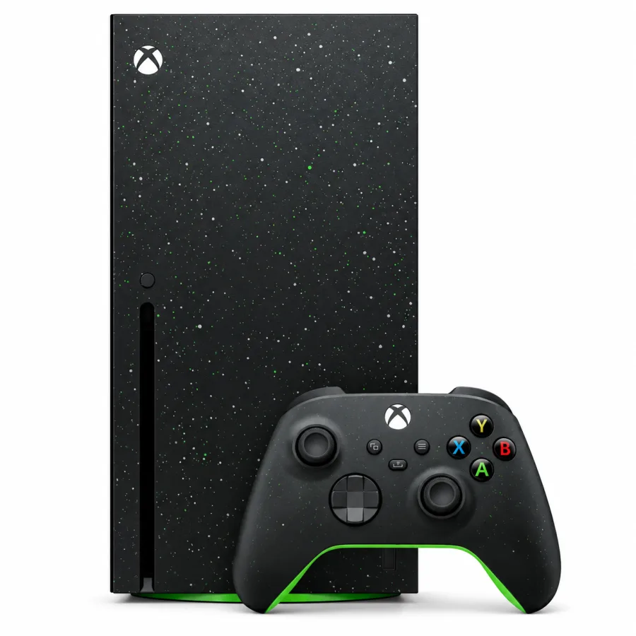 Xbox Series X Galaxy Black com acabamento salpicado e controle combinando