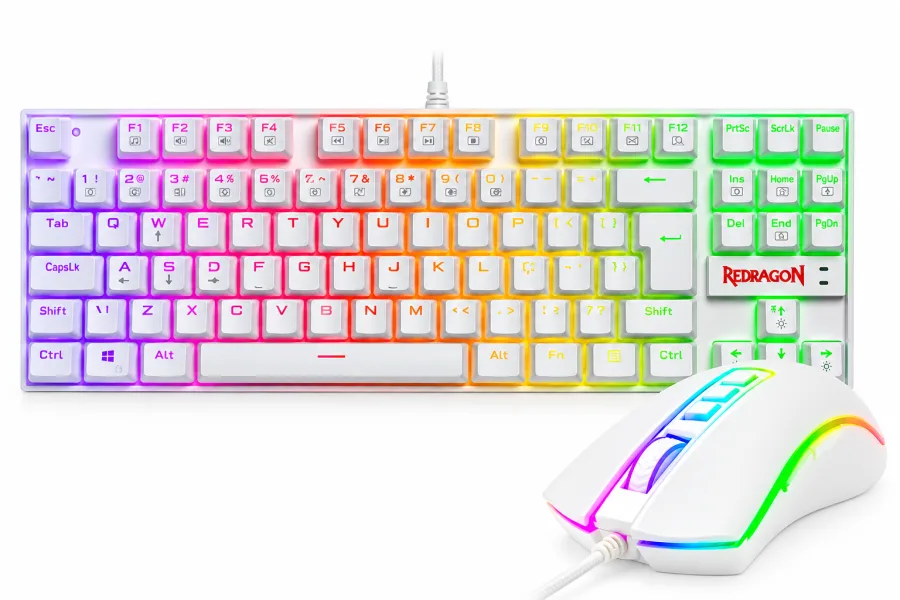 Kit Gamer Redragon Teclado Mecânico Kumara RGB Switch Outemu Blue ABNT2 e Mouse Cobra Chroma 10000 DPI RGB Branco S118W