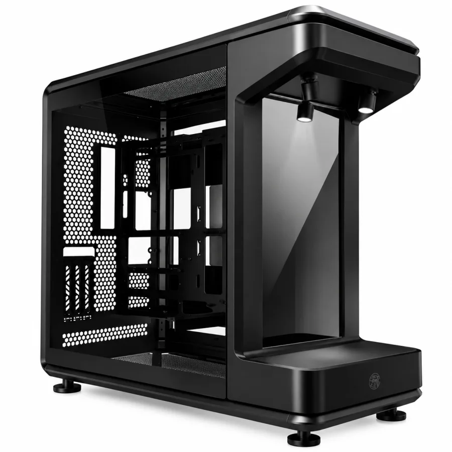 Gabinete Gamer Cooler Master MasterFrame 360 Stage LCD Open Frame com Tela 15,6 Full HD Riser PCIe 5.0 Holofotes ARGB ATX e BTF Preto MF360-KHNN-S02