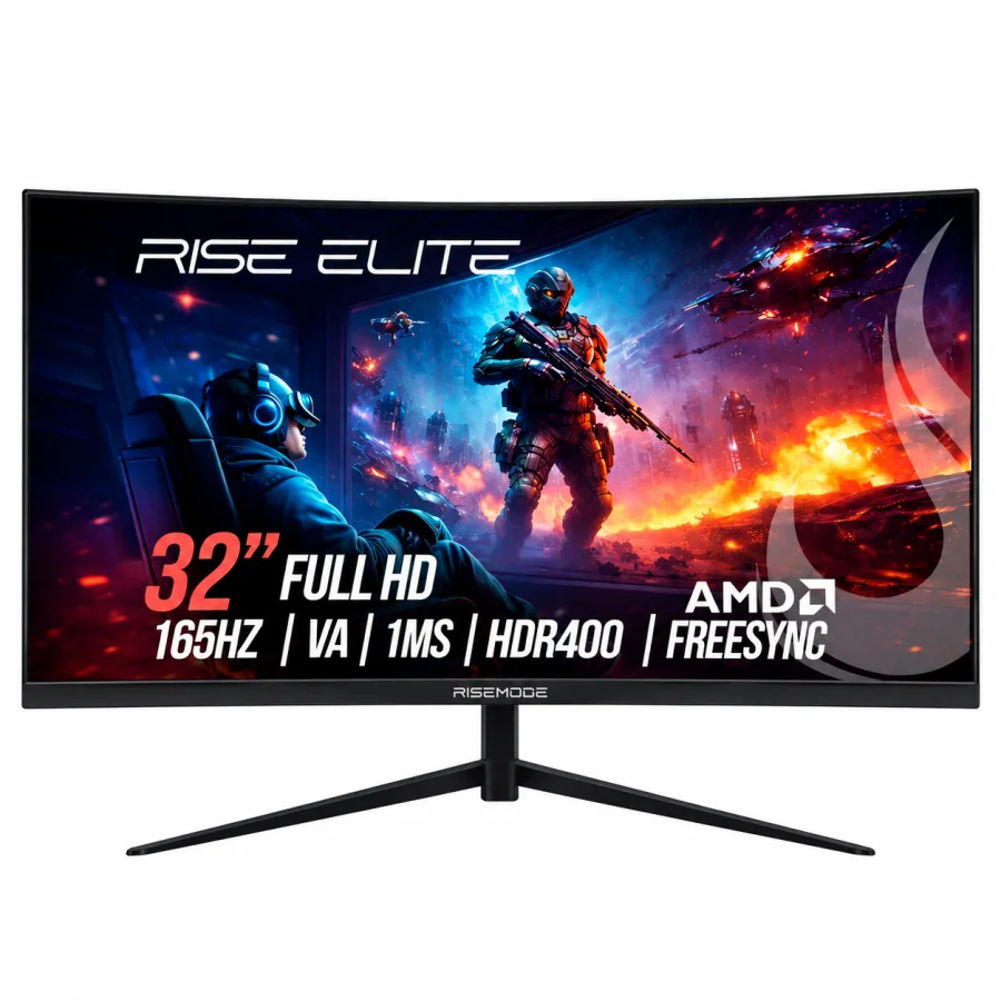 Monitor Gamer Curvo Rise Mode Elite 32" Full HD, 165Hz, 2ms, Painel VA, FreeSync, 99% sRGB, HDMI e DisplayPort, Preto - RM-MOG-32C165FH-B