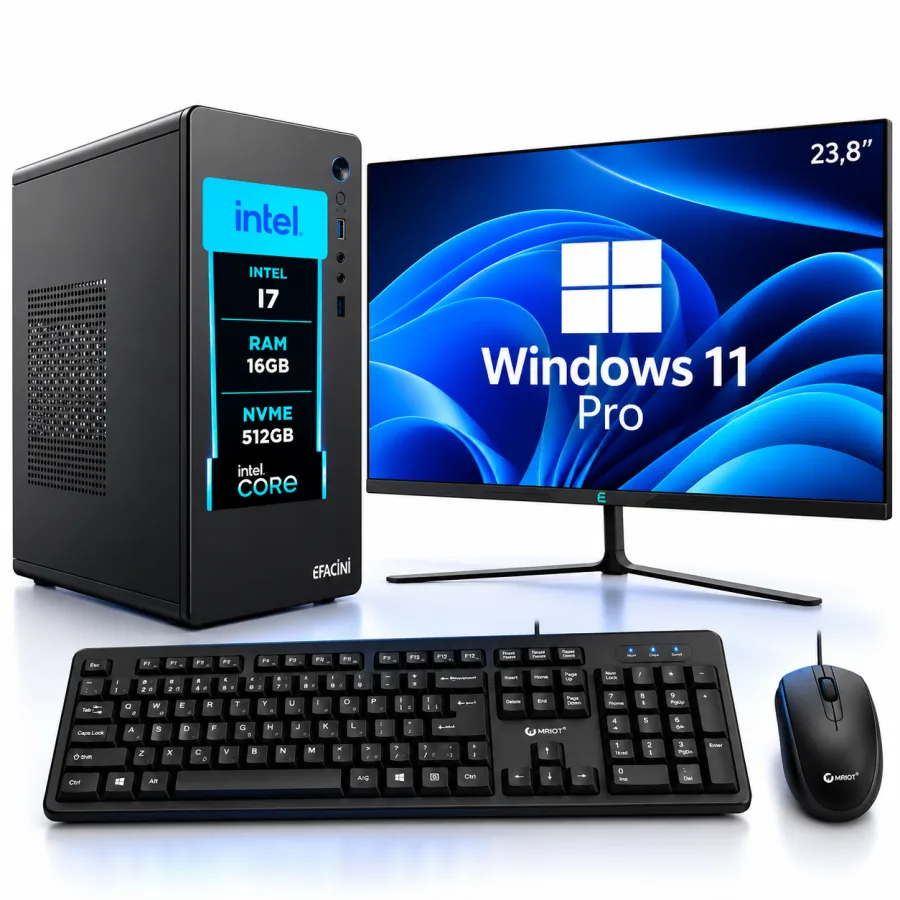 Computador Completo eFacini Intel Core i7-4770 de 8 Threads 16GB DDR3 SSD NVMe 512GB Monitor 23,8 Full HD 75Hz Wi-Fi 6 Bluetooth Teclado e Mouse