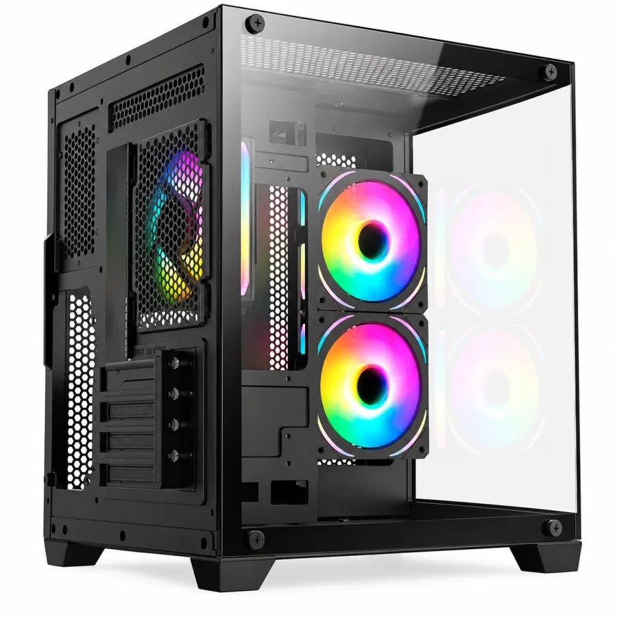 Gabinete Gamer Husky Dome 10 Mini Tower Micro ATX e Mini ITX Vidro Temperado Frontal e Lateral Suporte a 7 Fans de 120mm Sem Fans Preto HGN10PT