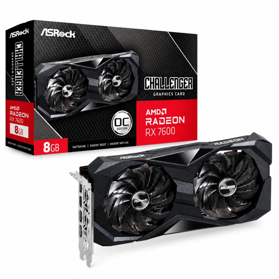 Placa de Vídeo ASRock AMD Radeon RX 7600 Challenger OC 8GB GDDR6 128 bits PCIe 4.0 RDNA 3 Ray Tracing 90-GA41ZZ-00UANF
