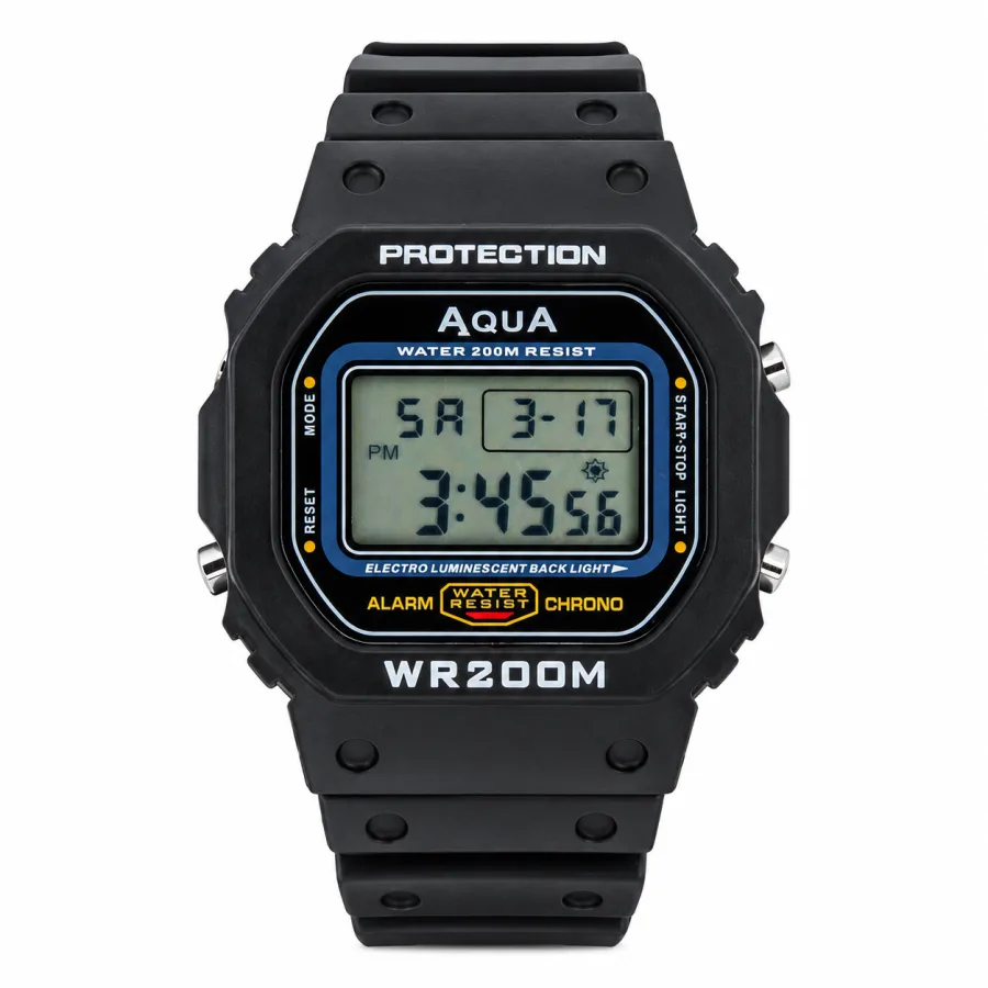 Relogio Masculino Digital Aqua GP-519 WR200M, Caixa de Resina e Pulseira de Borracha, Preto