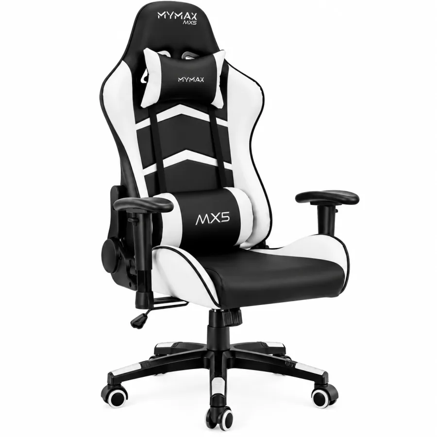 Cadeira gamer Mymax MX5 preta e branca vista de frente