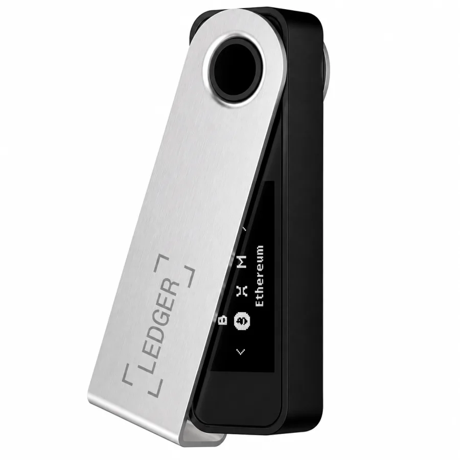 Carteira Hardware de Criptomoedas Ledger Nano S Plus LNSP-ENES USB-C Tela OLED Chip Seguro ST33K1M5 Aço Inox Escovado Preto