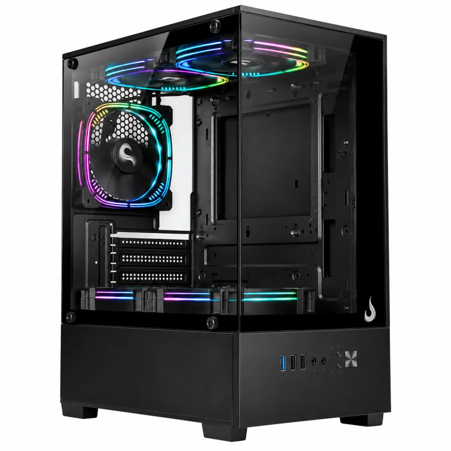 Gabinete Gamer Rise Mode Prisma Glass 01 Mid Tower Compacto Micro ATX e Mini ITX Vidro Temperado Frontal e Lateral Sem Fans Preto RM-CA-PRS-01-FB