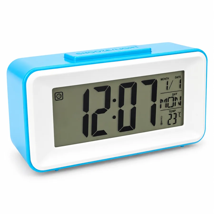 Relogio Despertador Digital de Mesa Master, Luz Acionada por Palma, Data, Dia da Semana e Temperatura, Azul