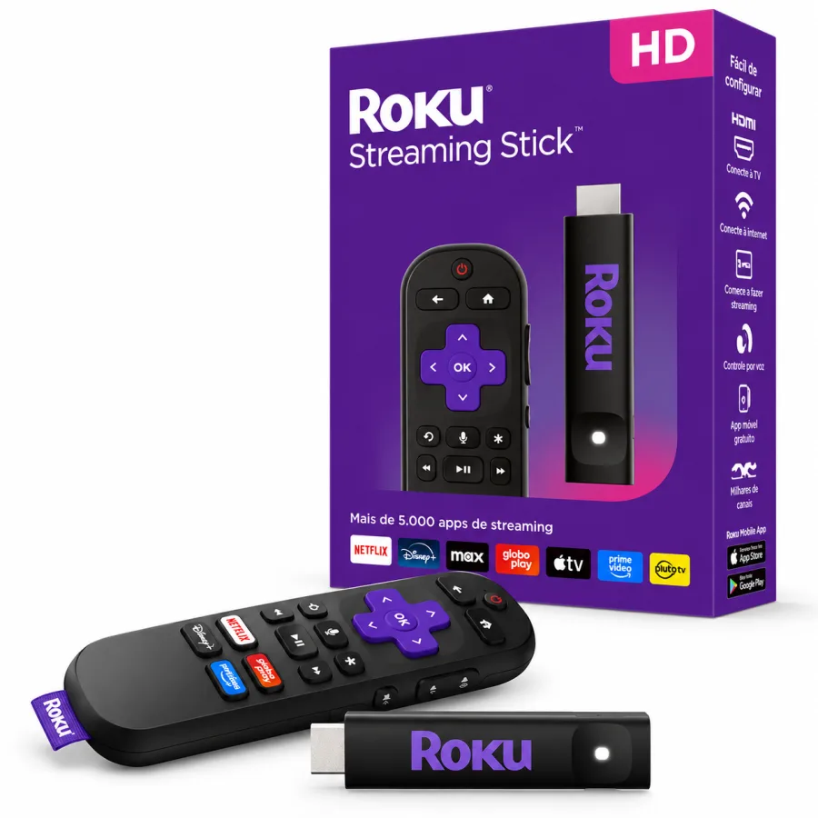 Roku Streaming Stick 2025 Full HD com Controle por Voz, Wi-Fi Dual Band, HDMI, Alimentação via USB, Preto - 3840BR