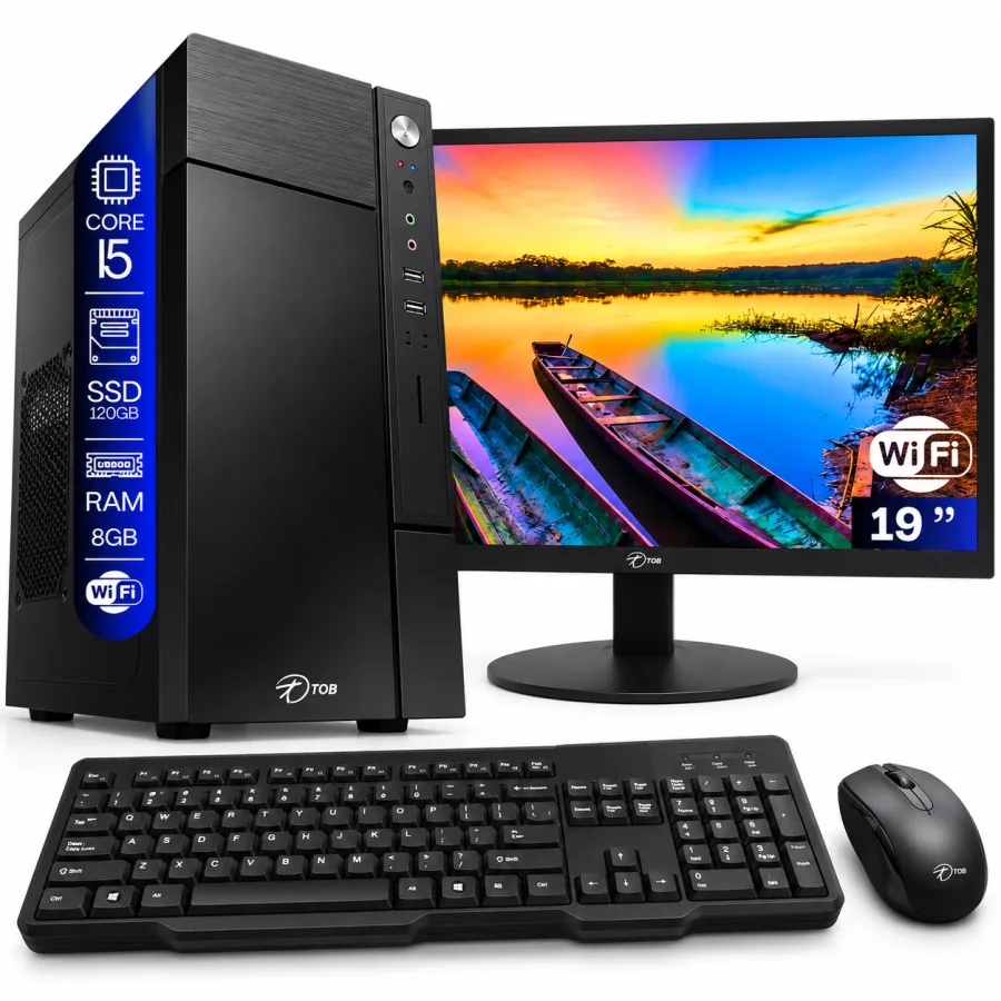 Computador Completo TOB Intel Core i5-2400 8GB DDR3 1600MHz 120GB com Monitor 19 Polegadas Teclado ABNT2 Mouse e Adaptador de Rede Sem Fio
