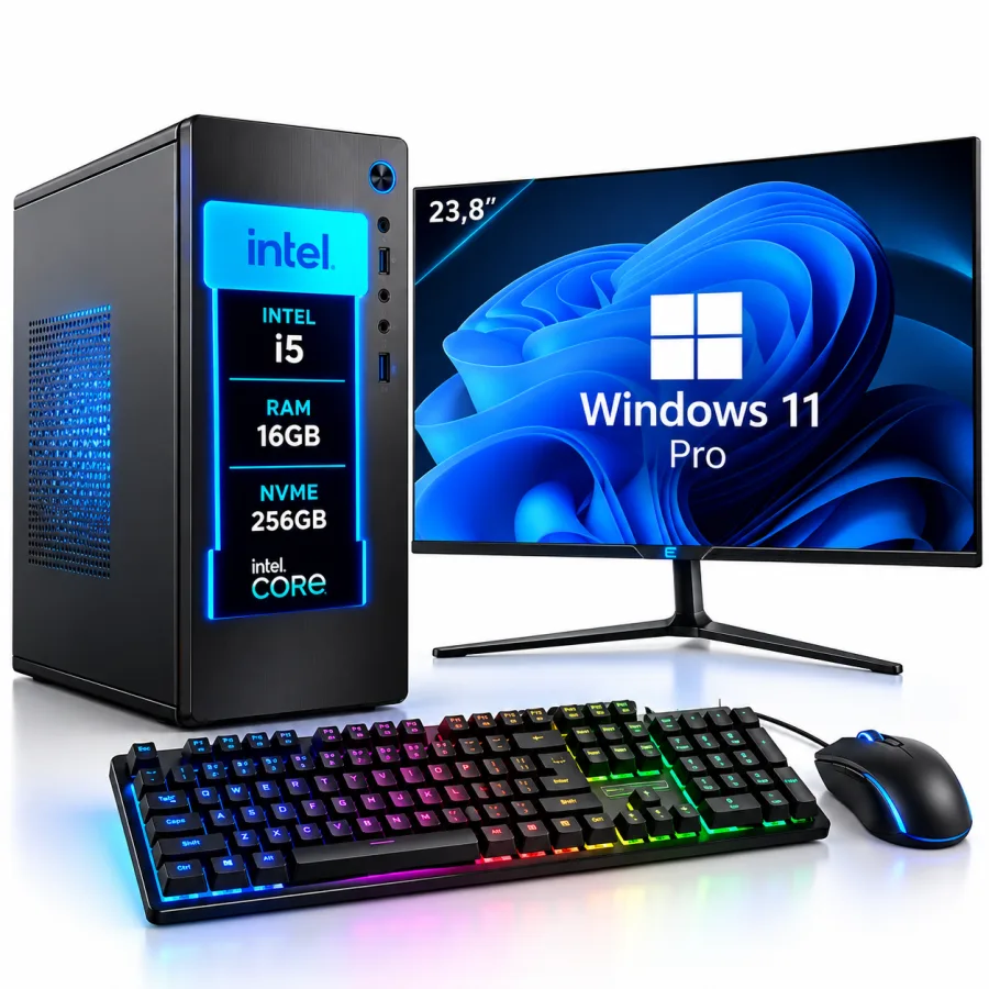 Computador Completo eFacini Intel Core i5-4590 16GB DDR3 SSD NVMe 256GB com Monitor 23,8 Full HD 75Hz Wi-Fi 6 Bluetooth Teclado e Mouse