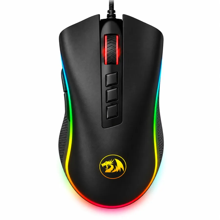 Mouse Gamer Redragon Cobra V2 M711 Sensor PixArt PMW3327 de 12400 DPI 8 Botões Programáveis Pés de Teflon Cabo Trançado e RGB Chroma Preto