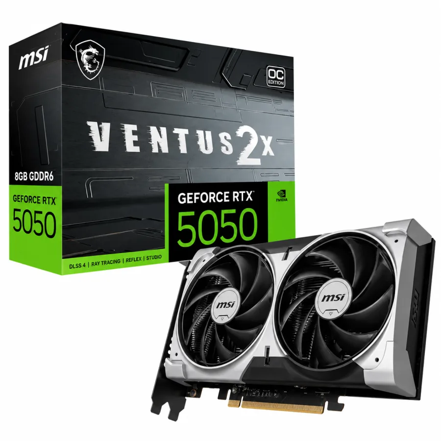 Placa de Vídeo MSI GeForce RTX 5050 8G Ventus 2X OC 8GB GDDR6 128 bits PCIe 5.0 DLSS 4 Ray Tracing 912-V538-010