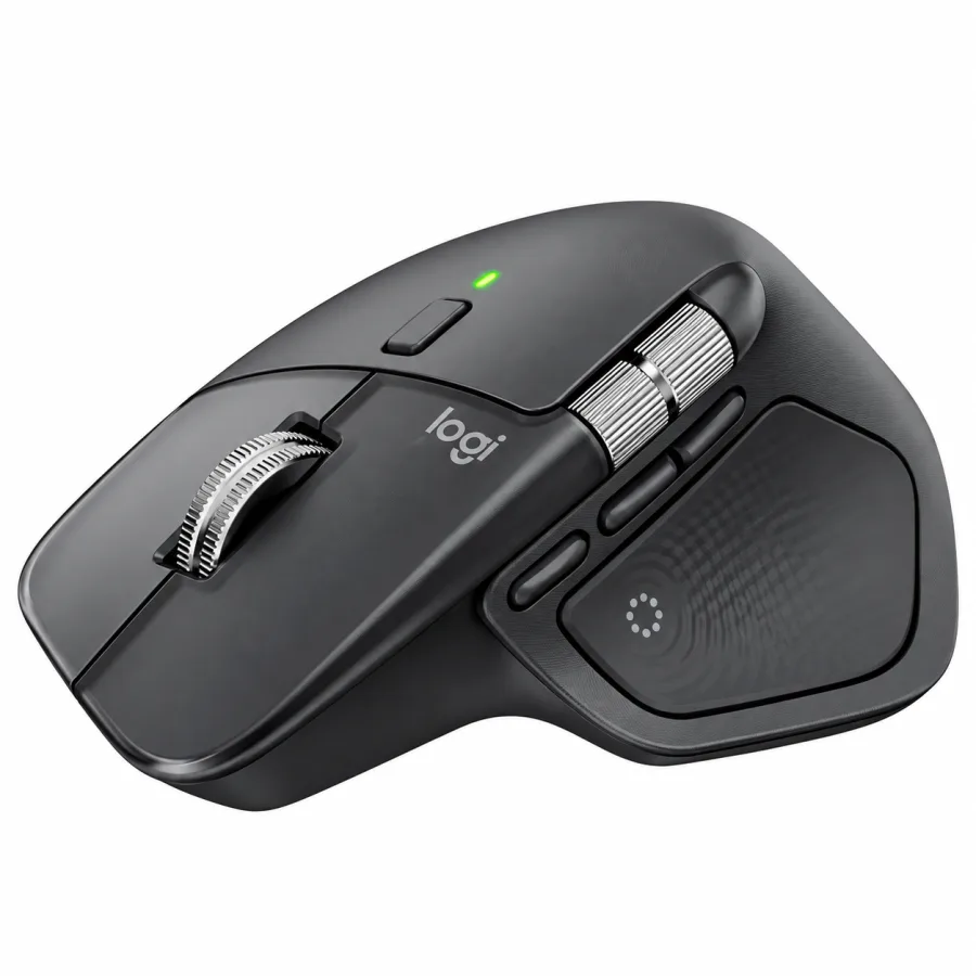 Mouse Sem Fio Logitech MX Master 4 Sensor Darkfield 8000 DPI 8 Botões Haptic Feedback Actions Ring Bluetooth e Receptor Logi Bolt USB-C Grafite