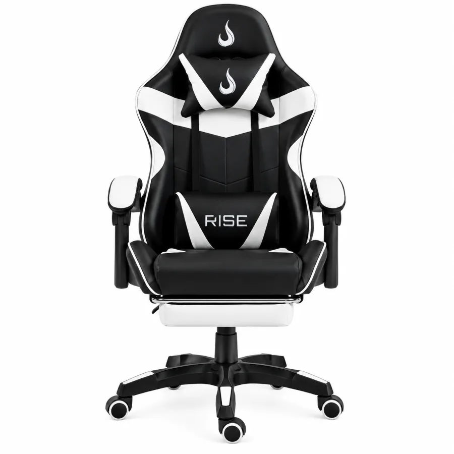 Cadeira gamer Rise Mode X06 preta e branca vista de frente