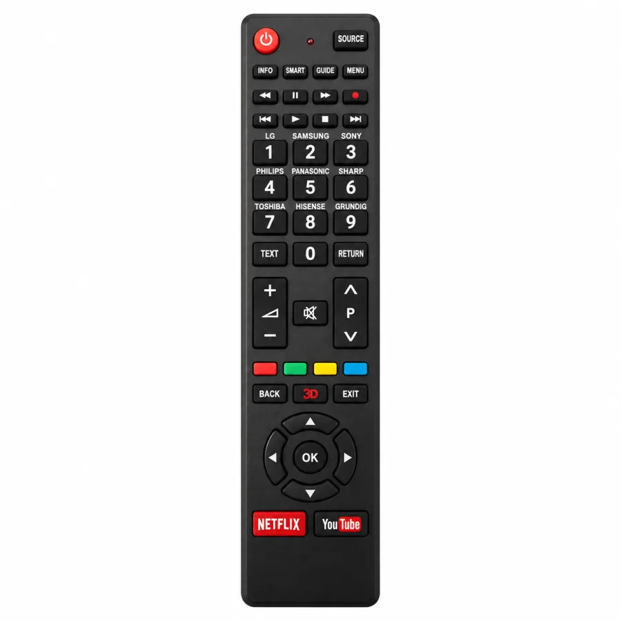 Controle Remoto Universal para Smart TV MXT C01369 com Teclas Netflix e YouTube, LED e LCD, Busca Automática
