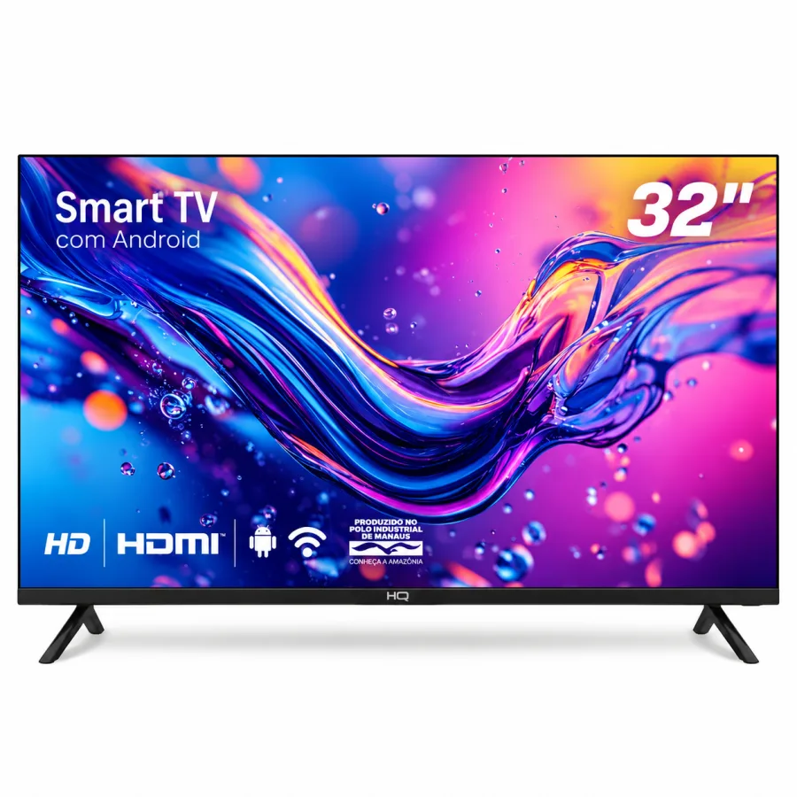 Smart TV HQ 32 Polegadas LED HD HQSTV32NK, Android 11, Wi-Fi, 3 HDMI, 2 USB, Design Slim, Conversor Digital Externo, Bivolt
