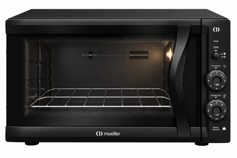 Forno Elétrico de Bancada Mueller 50L 1800W Preto Vidro Duplo Grill Timer 120 Minutos Temperatura até 300°C MFB50F