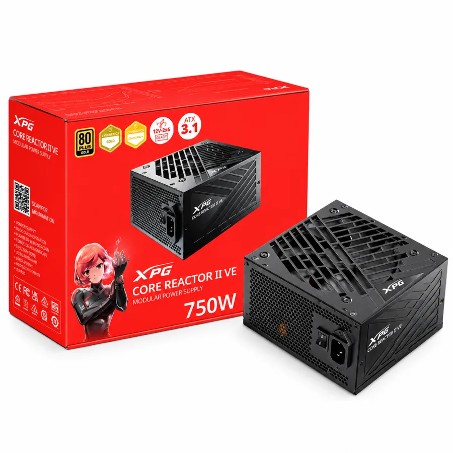 Fonte XPG Core Reactor II VE 750W 80 Plus Gold Full Modular PFC Ativo Bivolt ATX 3.1 PCIe 5.1 12V-2x6 Preta